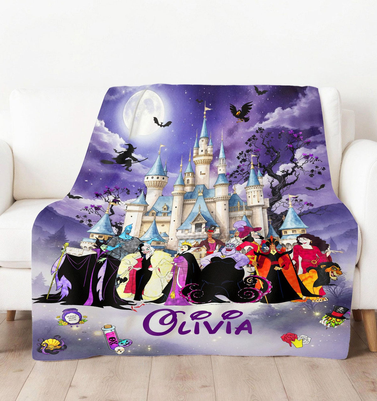 Personalized Disney Villains Blanket, Custom Name Villains Blanket, Disney Halloween Gift, Disney Witch Maleficent Ursula Evil Queen Blanket