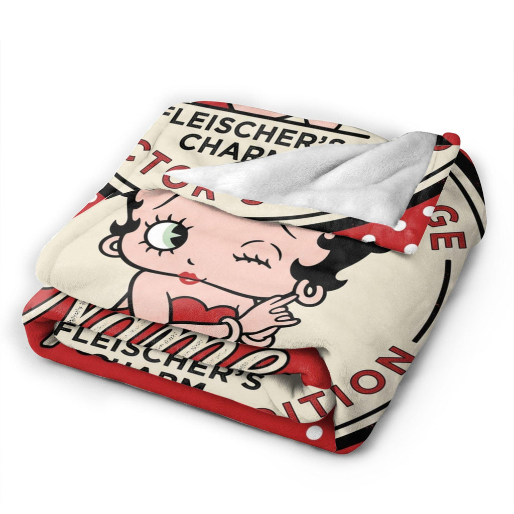 Vintage Polka Dot Baby Betty Boop Fleece Blanket, Personalized Collector Badge Flannel Throw Blanket for Bed Sofa, Retro Birthday Gift