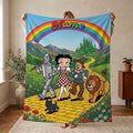 Personalized Wizard of Oz Betty Boop Fleece Blanket, Custom Name Rainbow Yellow Brick Road Flannel Throw Blanket, Cute Fairy Tale Gift