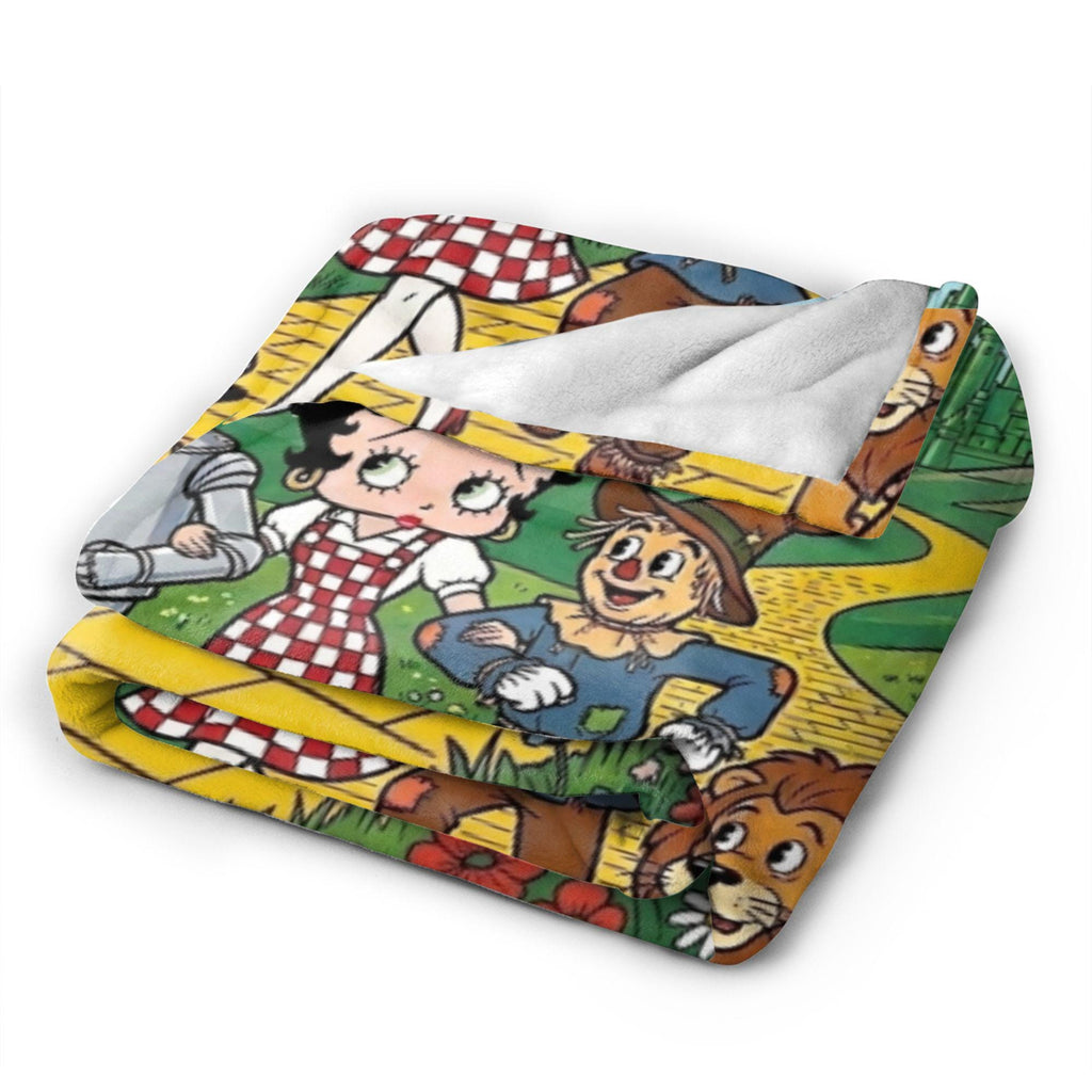 Personalized Wizard of Oz Betty Boop Fleece Blanket, Custom Name Rainbow Yellow Brick Road Flannel Throw Blanket, Cute Fairy Tale Gift