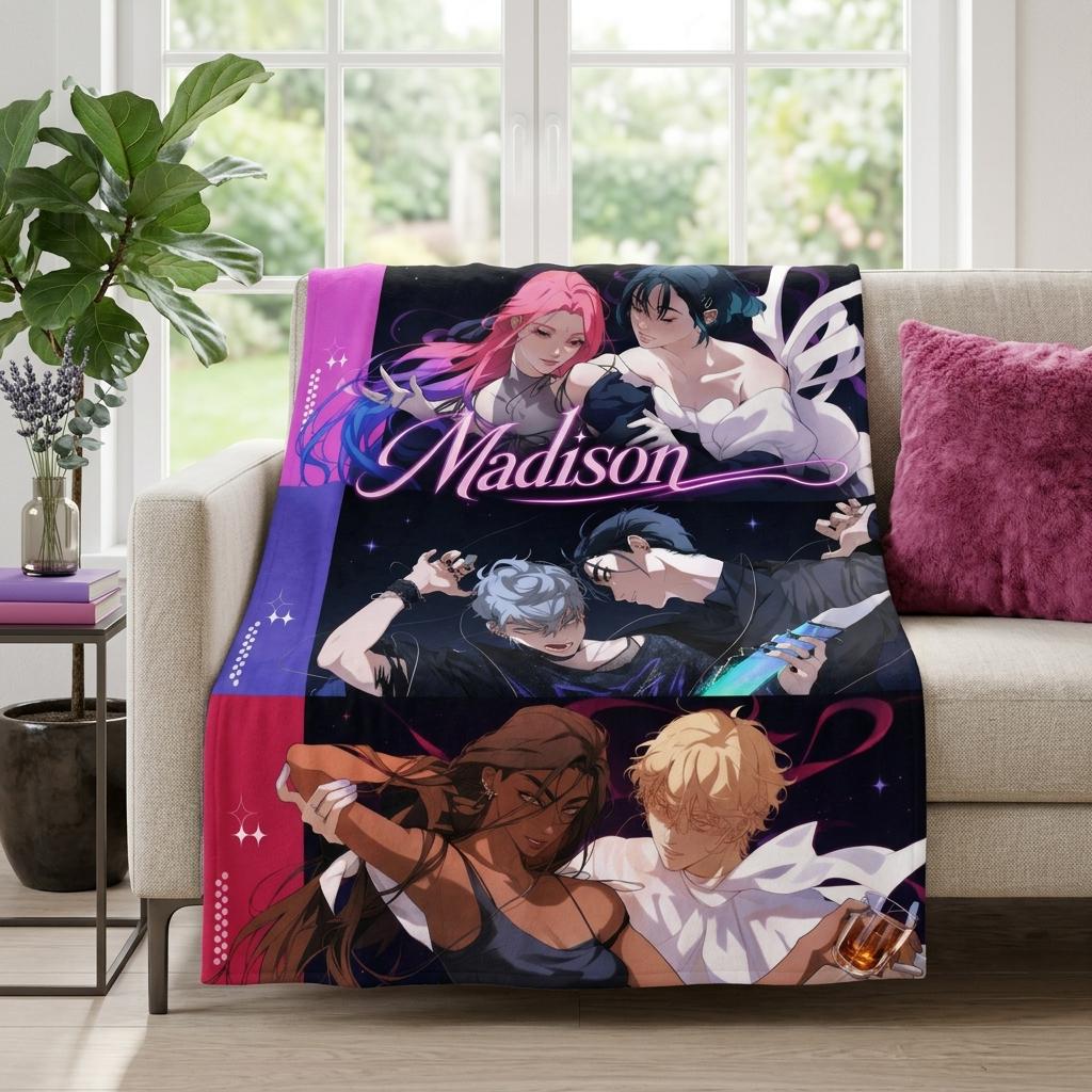 Personalized ALNST Anime Flannel Blanket Custom Name Cozy Throw Sofa Bedding Otaku Room Decor Aesthetic Merch Gift for Fan Birthday