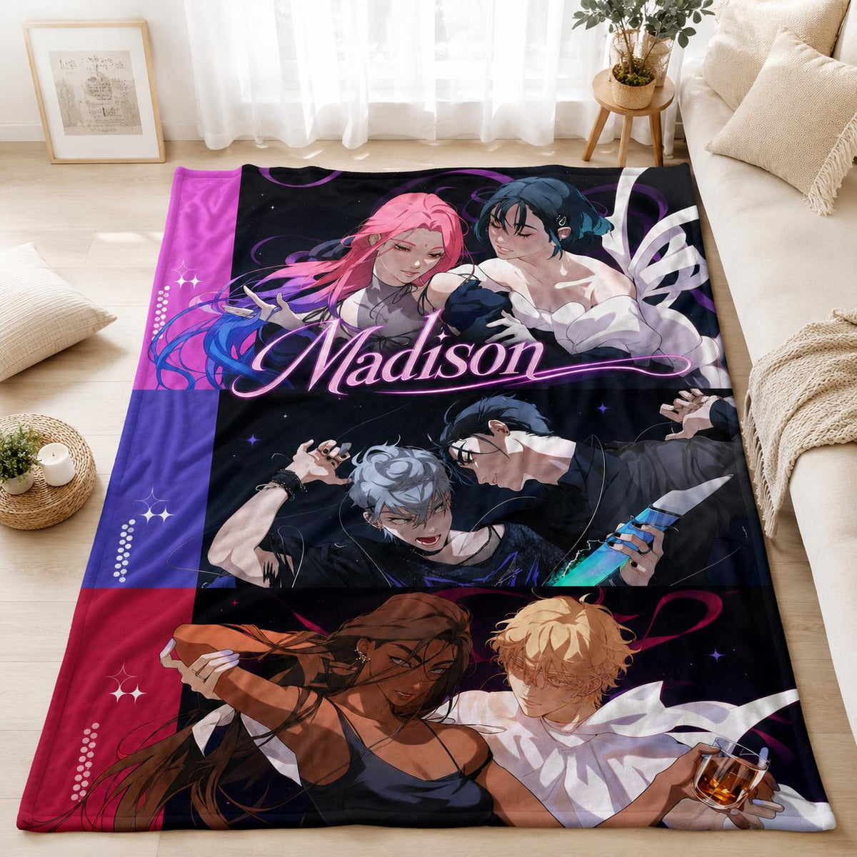 Personalized ALNST Anime Flannel Blanket Custom Name Cozy Throw Sofa Bedding Otaku Room Decor Aesthetic Merch Gift for Fan Birthday
