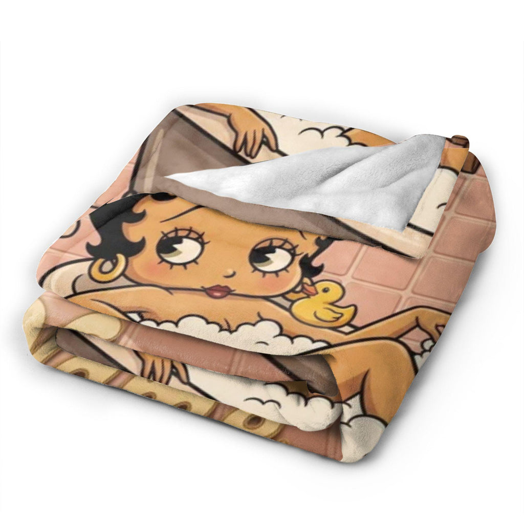 Personalized Bubble Bath Betty Boop Fleece Blanket, Custom Name Pink Bathroom Flannel Throw Blanket for Bed Sofa, Cute Spa Decor Gift