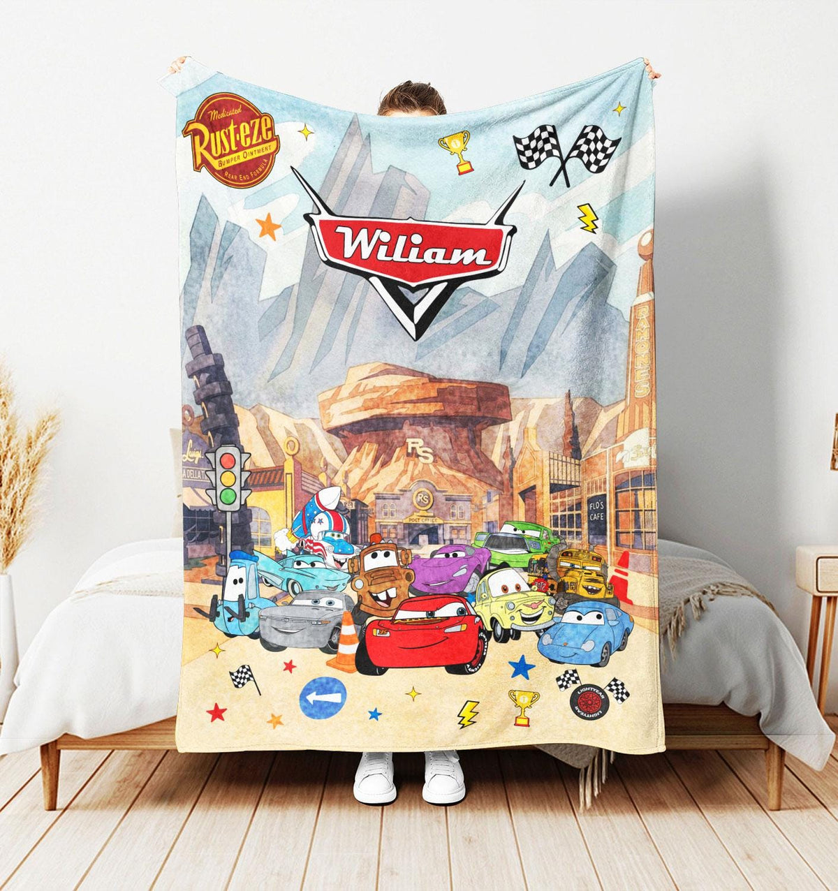 Personalized Disney Cars Blanket, Custom Name Cars Movie Character Blanket, Lightning McQueen Matter Blanket, Birthday Gift for Boys Girls