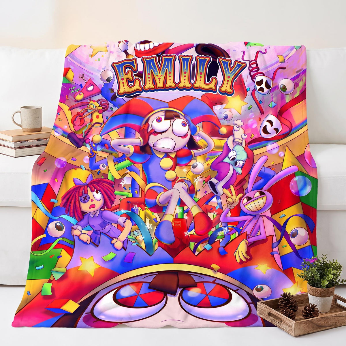 Custom Circus Flannel Blanket, Personalized Throw, Kids Cartoon Bedroom Decor, Gamer Birthday Gift Name Blanket Decor, TADC Fan Gift
