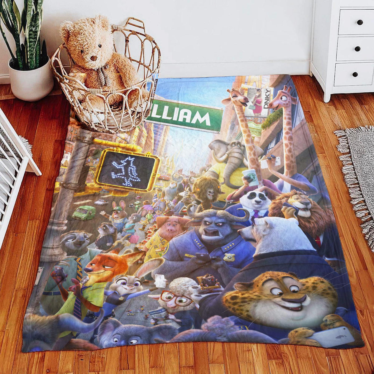 Custom Name Zootopia Fleece Blanket, Personalized Cute Animal Kids Throw, Birthday Gift for Boys Girls,Disney Zootopia Nursery Bedding Decor