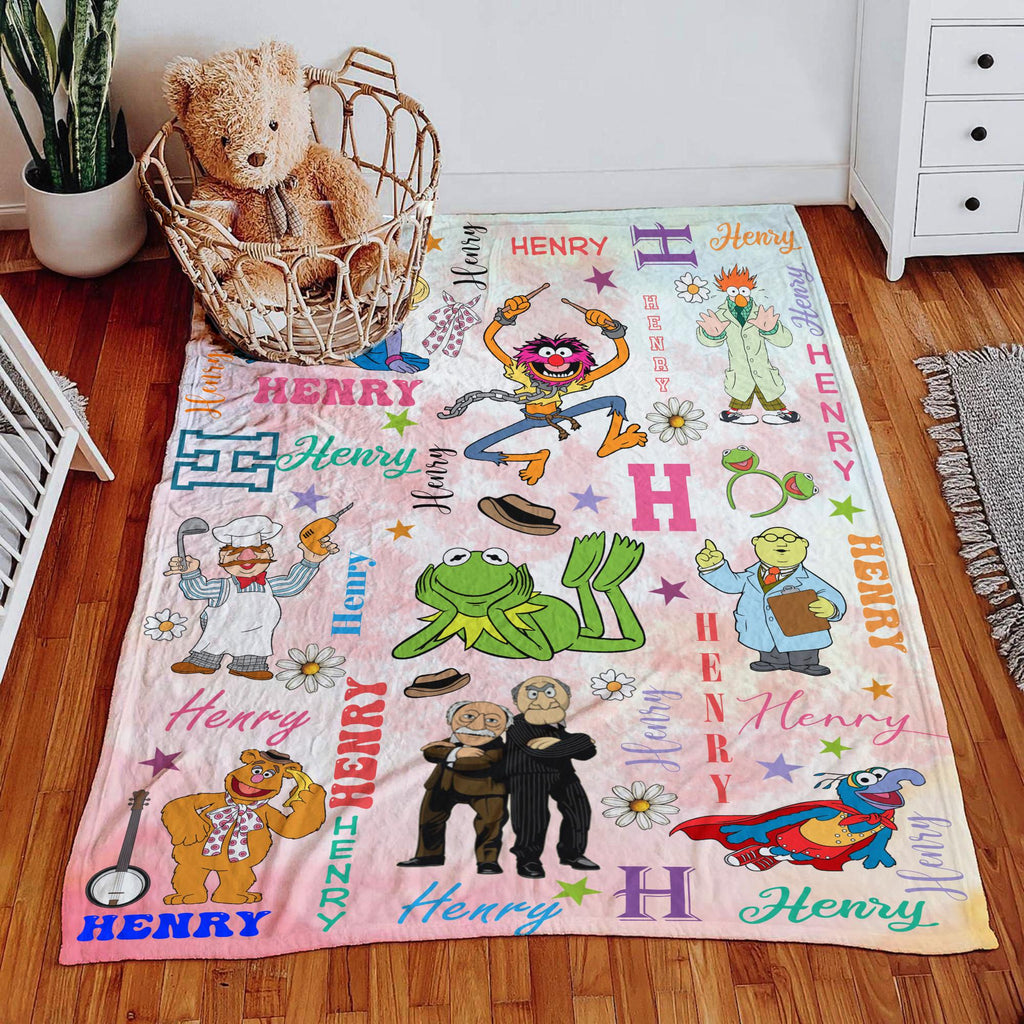 Personalized Muppets Blanket, Custom Kermit the Frog Fleece Blanket, Kids Birthday Gift, Cute Disney Muppet Show Throw Blanket, Gift For Kid