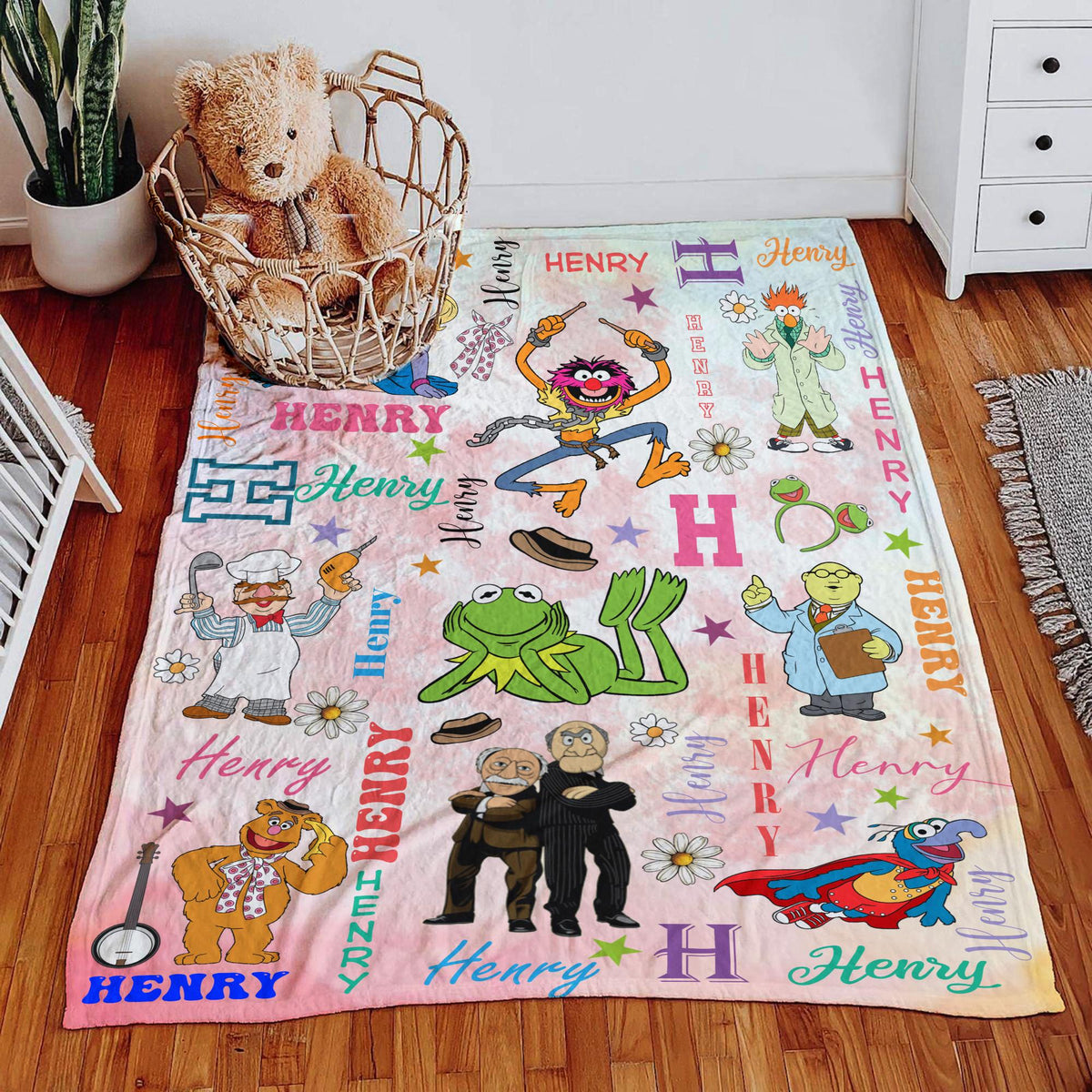 Personalized Muppets Blanket, Custom Kermit the Frog Fleece Blanket, Kids Birthday Gift, Cute Disney Muppet Show Throw Blanket, Gift For Kid