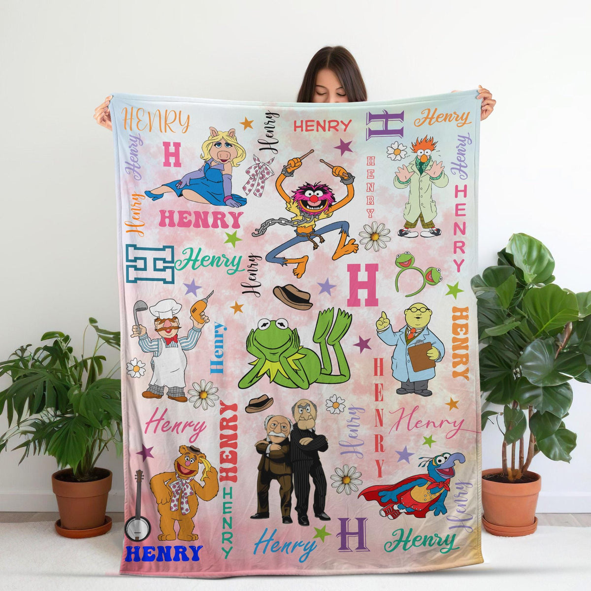 Personalized Muppets Blanket, Custom Kermit the Frog Fleece Blanket, Kids Birthday Gift, Cute Disney Muppet Show Throw Blanket, Gift For Kid