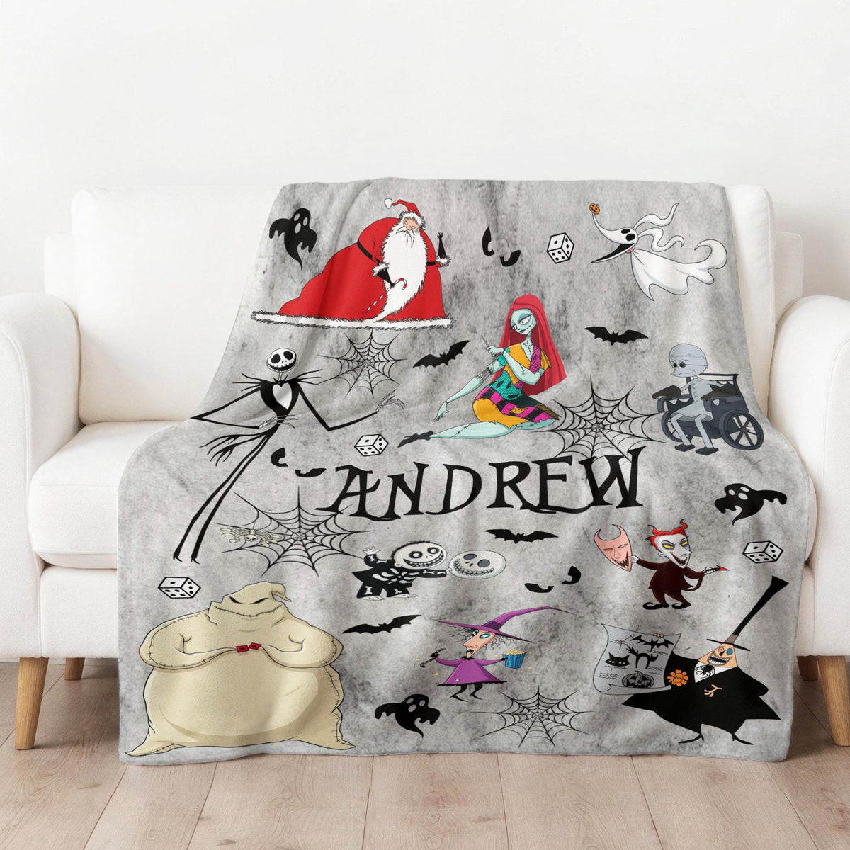 Personalized Nightmare Before Christmas Blanket, Custom Jack Skellington Sally Zero Throw Blanket, Disney Halloween Christmas Birthday Gift
