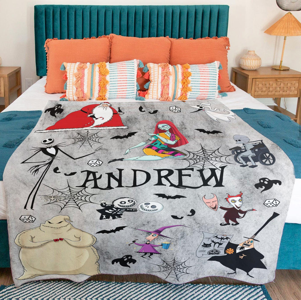 Personalized Nightmare Before Christmas Blanket, Custom Jack Skellington Sally Zero Throw Blanket, Disney Halloween Christmas Birthday Gift