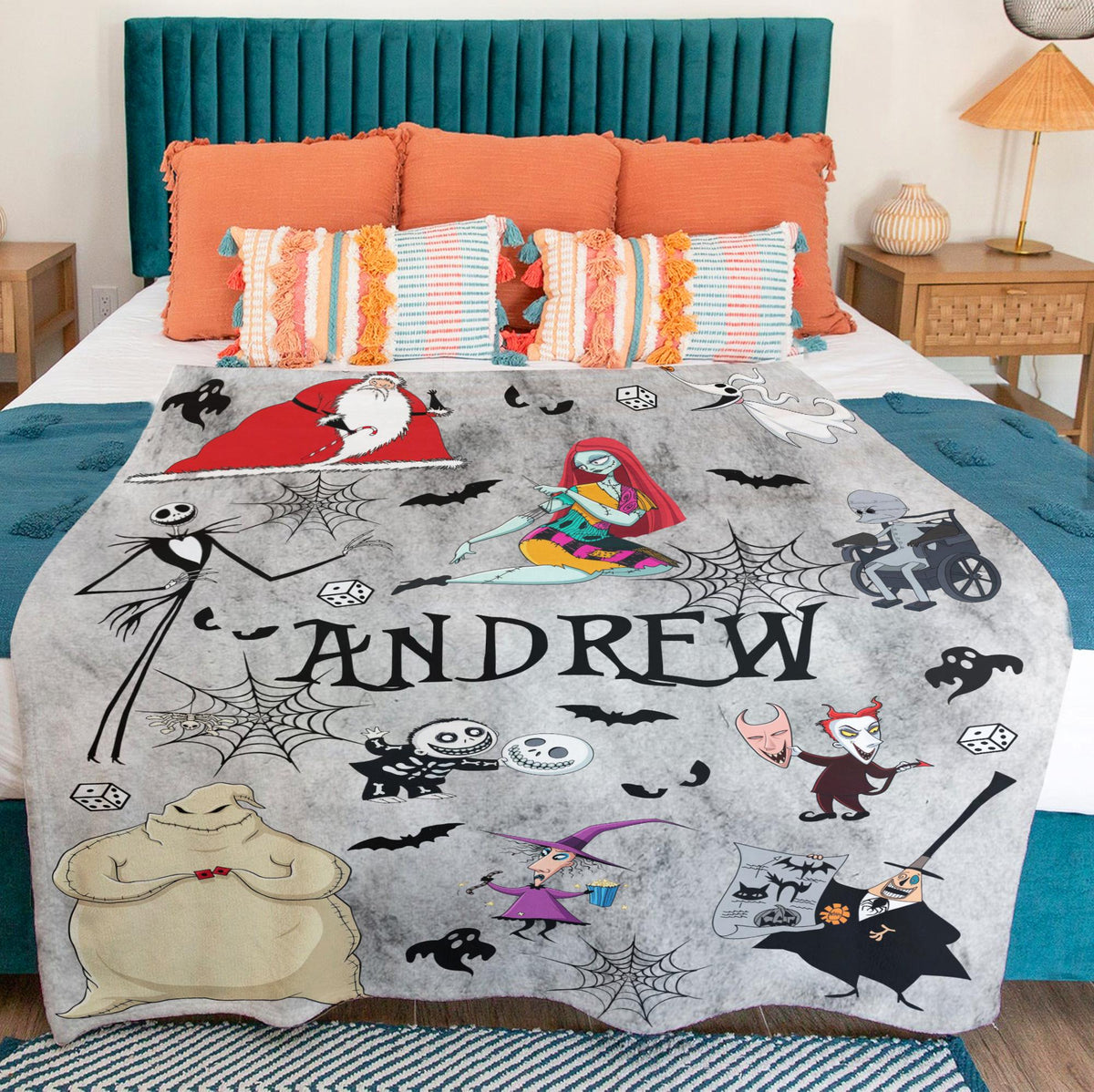 Personalized Nightmare Before Christmas Blanket, Custom Jack Skellington Sally Zero Throw Blanket, Disney Halloween Christmas Birthday Gift