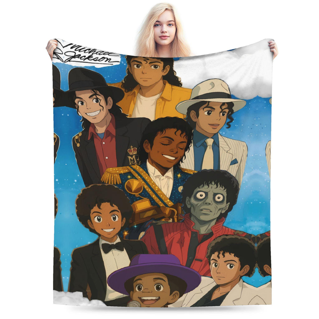 Pop Music Legend Flannel Blanket, Animated Singer Era Collage Throw, Soft Cozy Music Fan Blanket, Retro Bedroom and Couch Gift