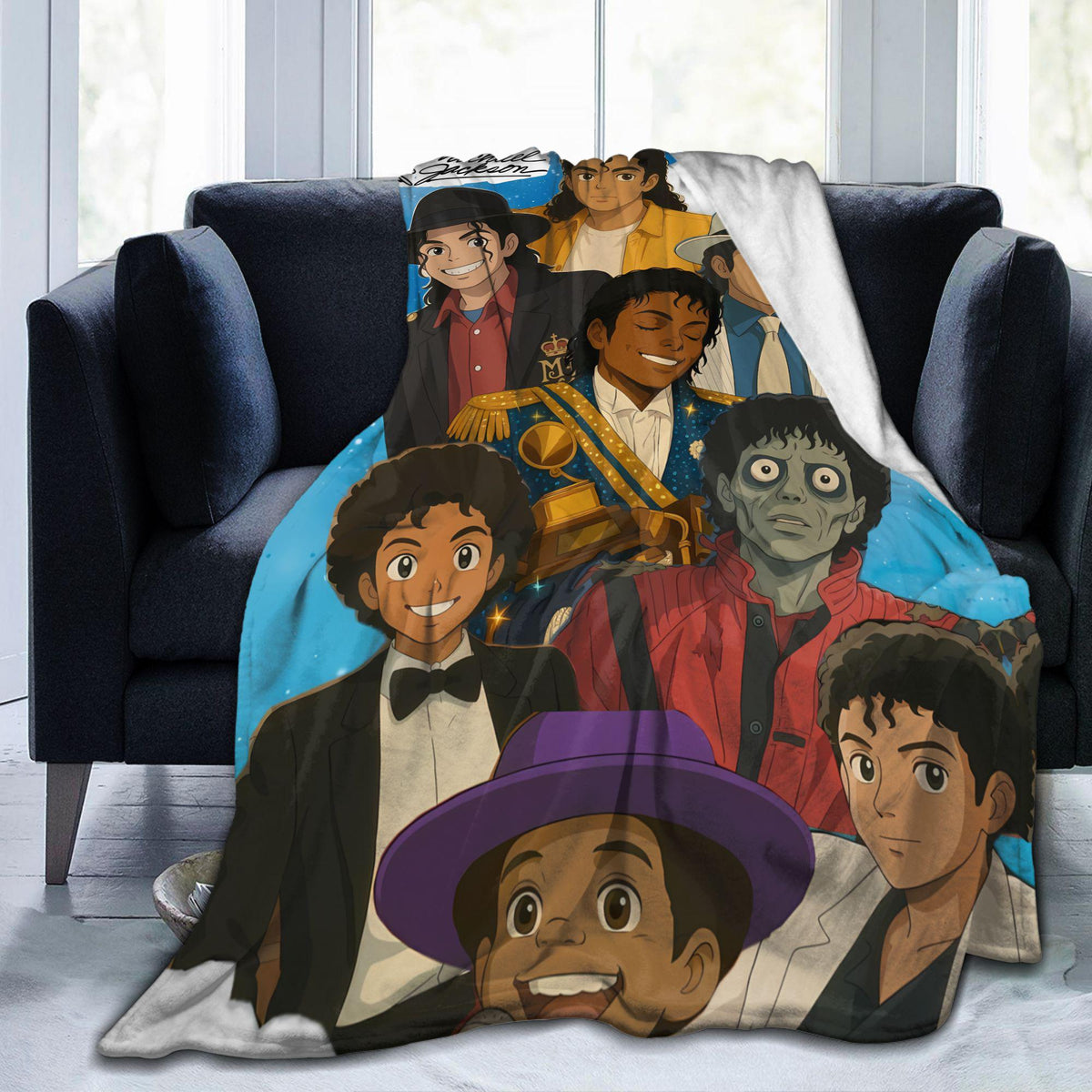 Pop Music Legend Flannel Blanket, Animated Singer Era Collage Throw, Soft Cozy Music Fan Blanket, Retro Bedroom and Couch Gift