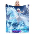 Personalized Ice Princess Flannel Blanket, Custom Name Blue Winter Throw, Soft Cozy Snowflake Blanket, Girls Bedroom Birthday Gift
