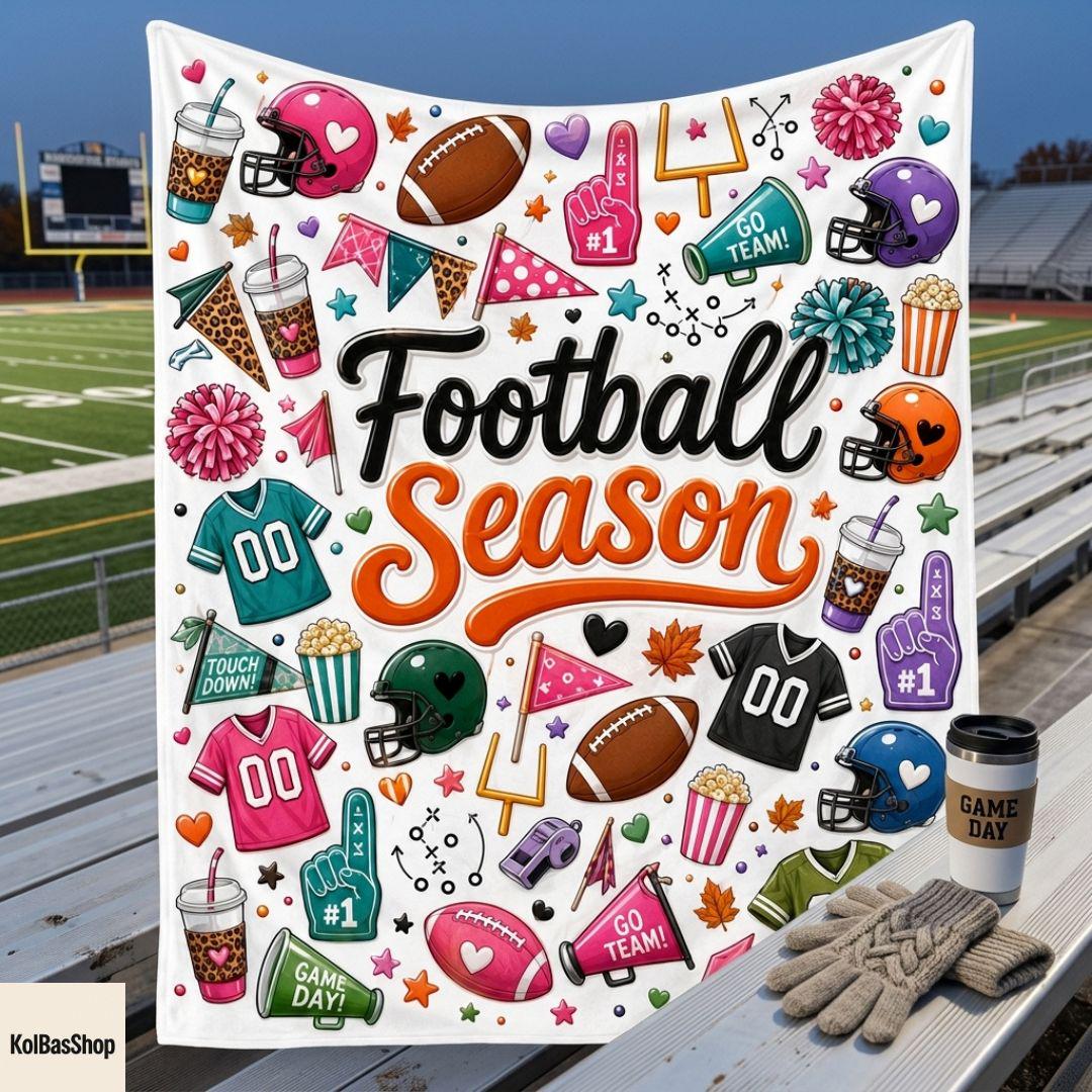Football Season Blanket, Football Cheer Blanket, Sports Fleece Blanket, Game Day Blanket, Gift for Football Lover, Football Player Gift