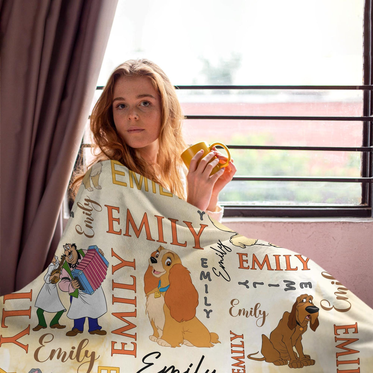 Personalized Lady and the Tramp Blanket, Custom Disney Dog Name Blanket, Baby Girl Throw,Kids Birthday Gift, Nursery Decor,Dog Lover Blanket