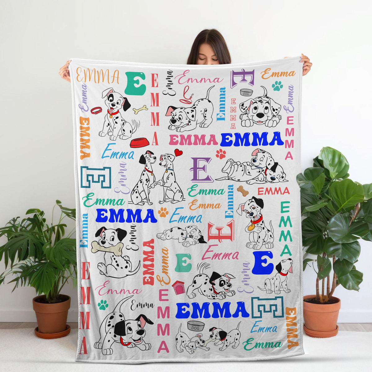 Personalized 101 Dalmatian Blanket, Custom Name Blanket Kids Girl, Cute Disney Dog Fleece Throw, Dog Lover Gift, Baby Girl Nursery Blanket