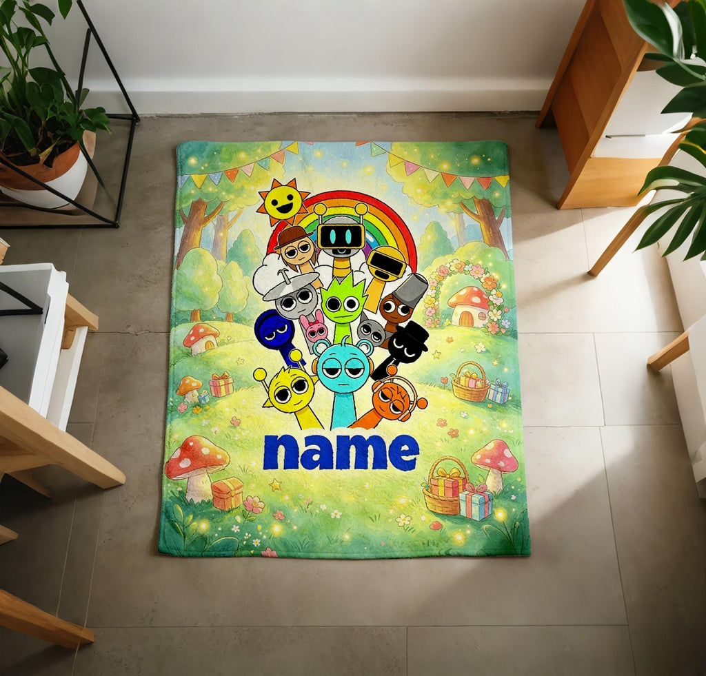 Personalized Sprunki Game Fleece Throw Blanket, Custom Name Kids Gift