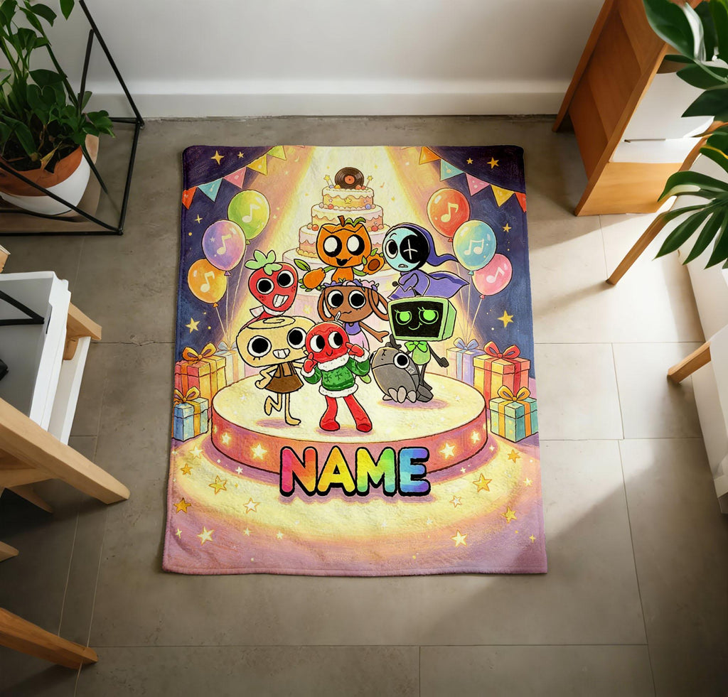 Personalized Sprunki Game Characters Fleece Blanket, Kids Birthday Throw