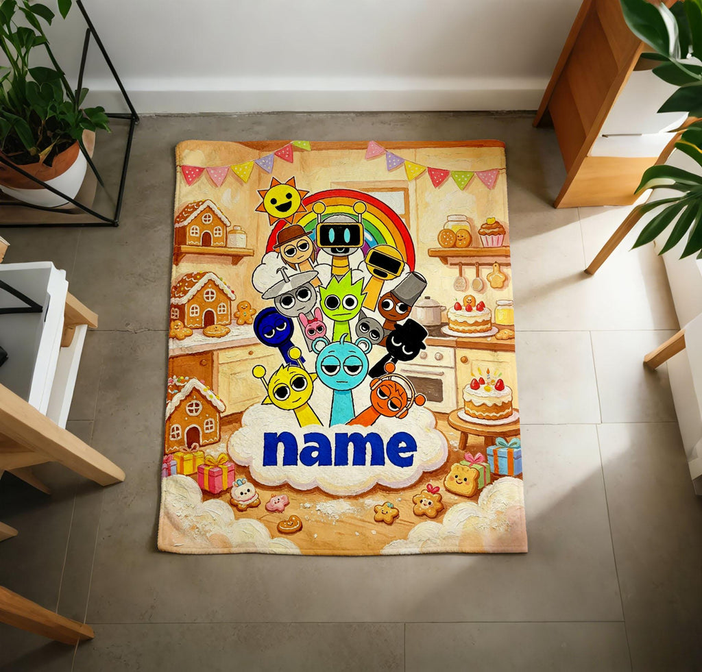 Personalized Sprunki Game Fleece Throw Blanket, Custom Name Kids Birthday Keepsake