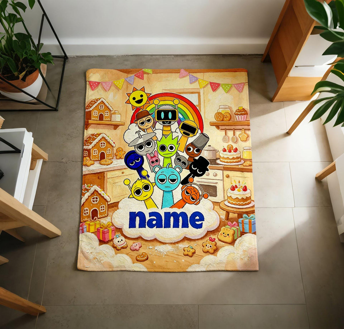 Personalized Sprunki Game Fleece Throw Blanket, Custom Name Kids Birthday Keepsake