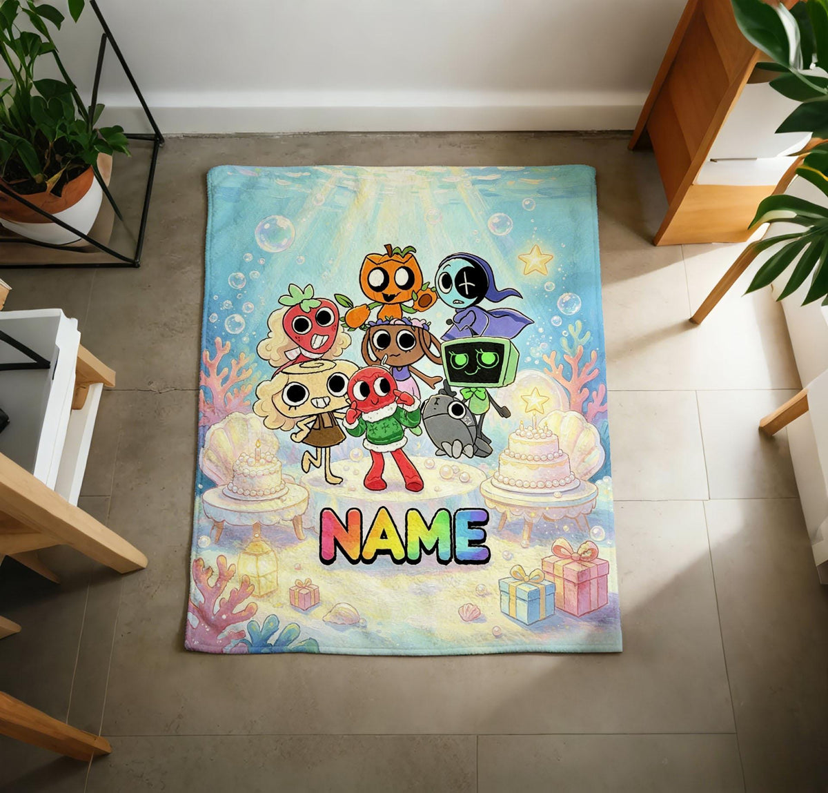 Personalized Sprunki Game Fleece Throw Blanket, Custom Name Kids Birthday Keepsake