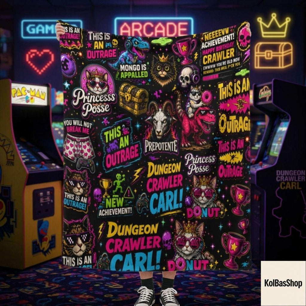 Dungeon Crawler Carl Inspired Blanket, Princess Donut Fantasy Throw, Cozy Book Lover Sherpa, LitRPG Fan Gift, Father's Day Gamer Gift