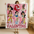 Disney Princess Valentine Blanket, Wife Gift, Girlfriend Gift Ideas, Cinderella Ariel Belle Valentines Day Blanket, Happy Valentine's Day