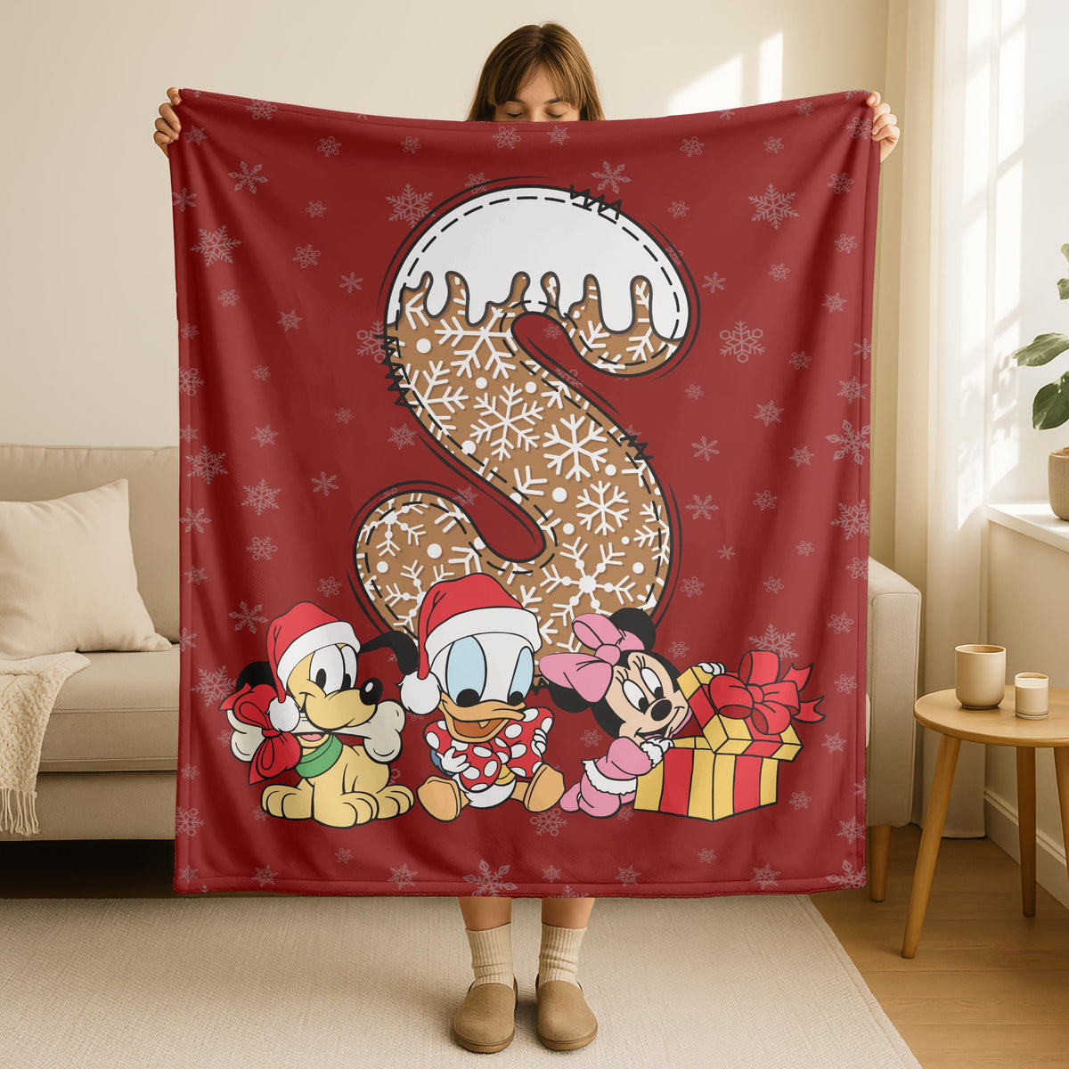Gingerbread Cookies Christmas Blanket,Custom Disney Christmas, Disney Baby Characters Blanket, Personalised Cookie Christmas Woven Blanket