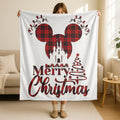 Disney Castle Merry Christmas Blanket, Red Buffalo Plaid Mickey Castle Blanket, Disney Merry Christmas Plush Blanket, Holiday Family Gift