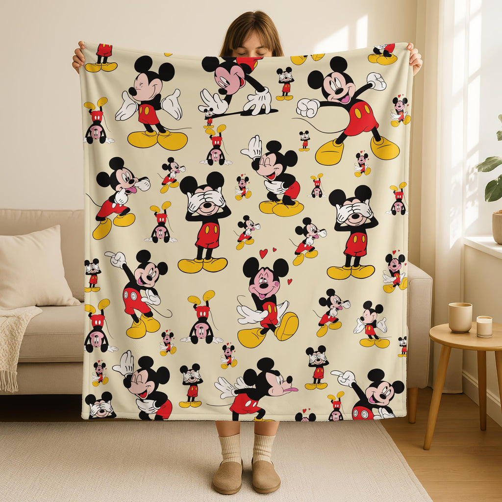 Personalized Disney Mickey Mouse Woven Fleece Blanket, Magic Kingdom Soft Blanket, Cartoon Style Gift for Boys and Girls, Christmas Gift