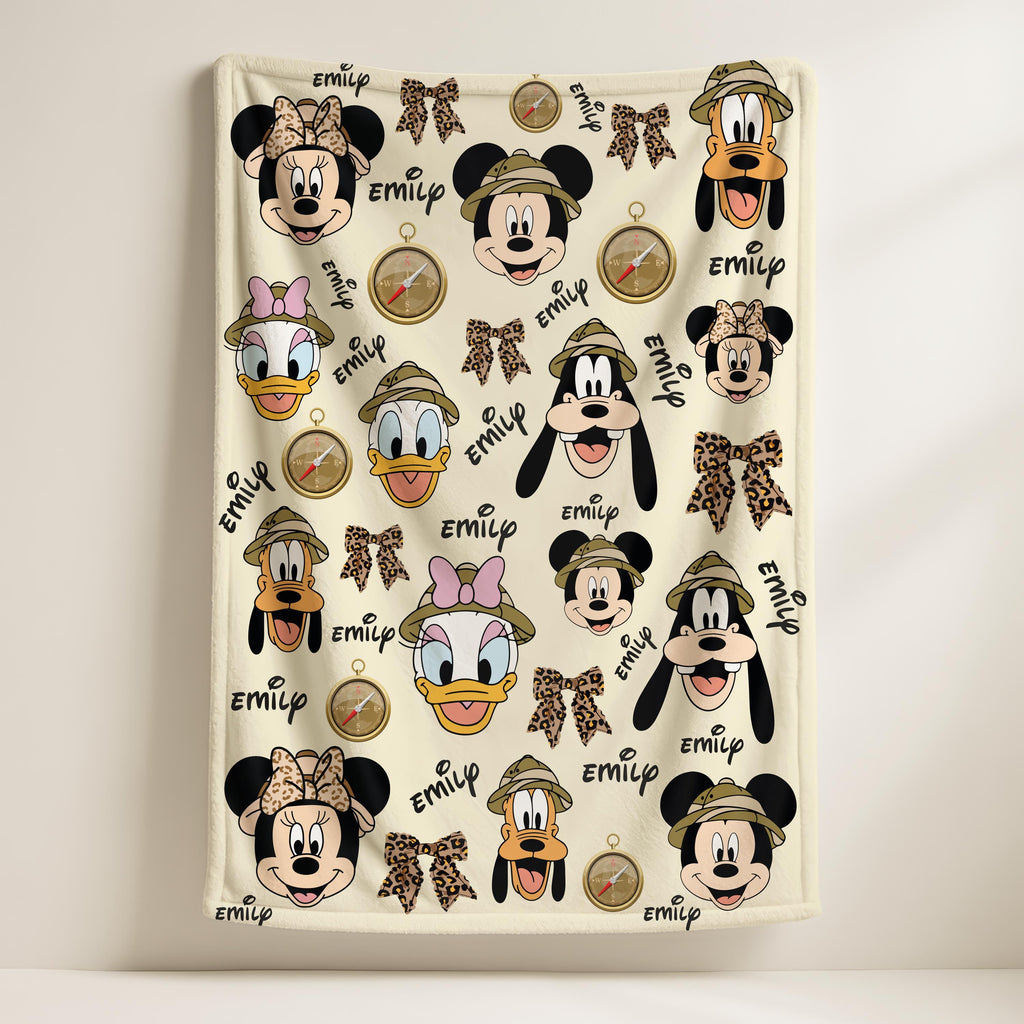 Custom Name Mickey Mouse Safari Baby Blanket, Personalized Disney Mickey Mouse Fleece Blanket, Cozy Magic Kingdom Decor,Disney Birthday Gift