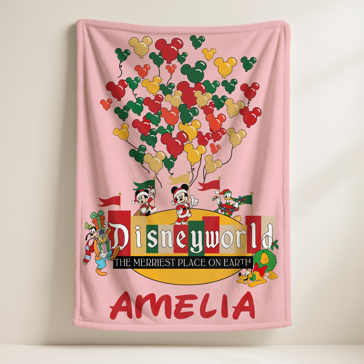 Custom Mickey And Friends Christmas Blanket, Magic Kingdom Blanket, Velveteen Plush Woven Blanket, Holiday Decor, Custom Name Baby Gift