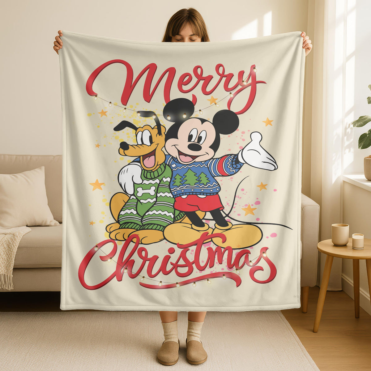 Mickey Mouse and Pluto Dog Christmas Blanket, Disney Merry Christmas Blanket, Pluto Dog Christmas Blanket, Mickey Mouse Christmas Blanket