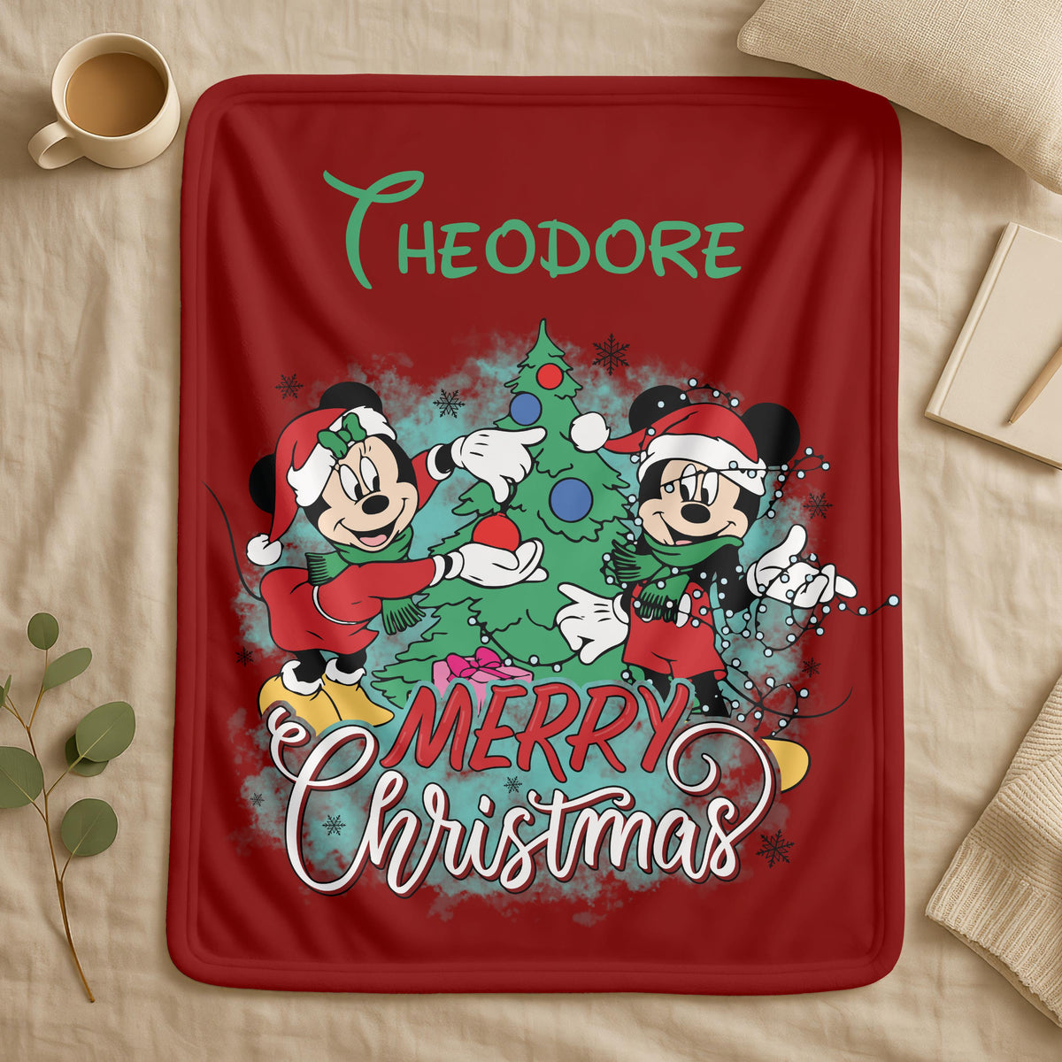 Custom Mickey and Minnie Mouse Christmas Blanket, Disney Christmas Tree Blanket, Mickey's Very Merry Christmas Blanket, Disneyland Gift