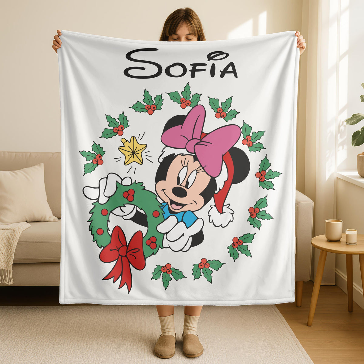 Personalized Disney Christmas Blanket, Minnie Mouse Christmas Blanket, Disney Characters Holiday Blanket, Disney Very Merry Xmas Blanket