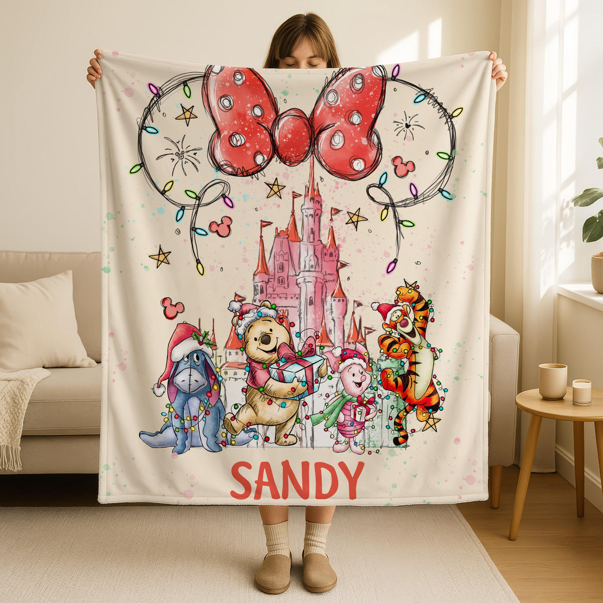 Disney Winnie the Pooh Blanket, Holiday Fleece (Custom Sizes Available)
