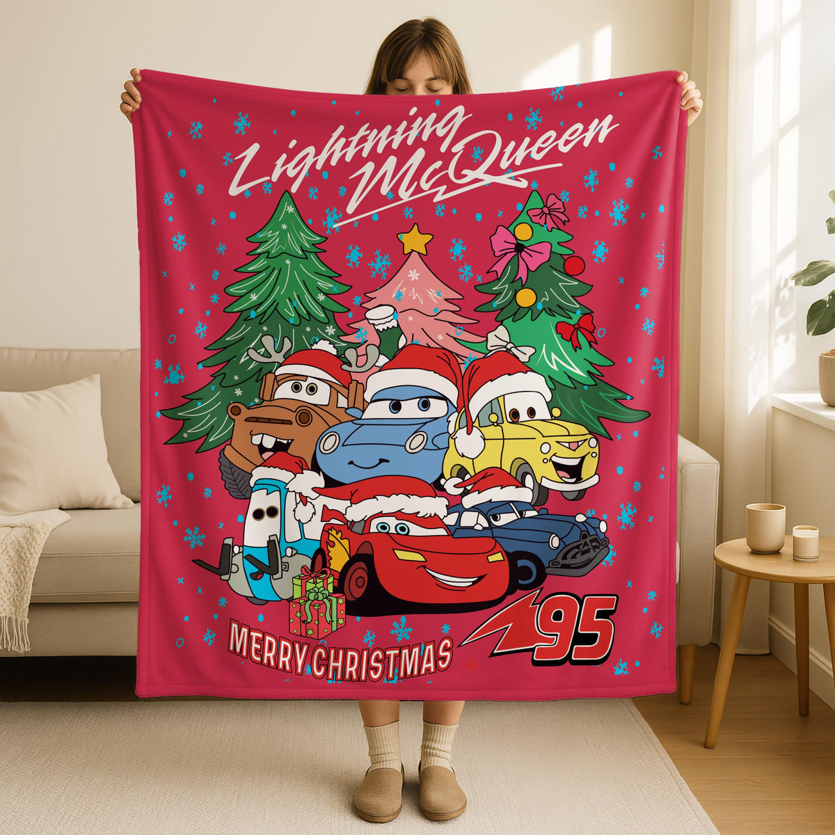 Disneyland 2025 Christmas Blanket,Lightning Mcqueen Blanket,Cars Christmas Blanket,Mickey Very Merry Christmas Blanket, Xmas Cars Blanket