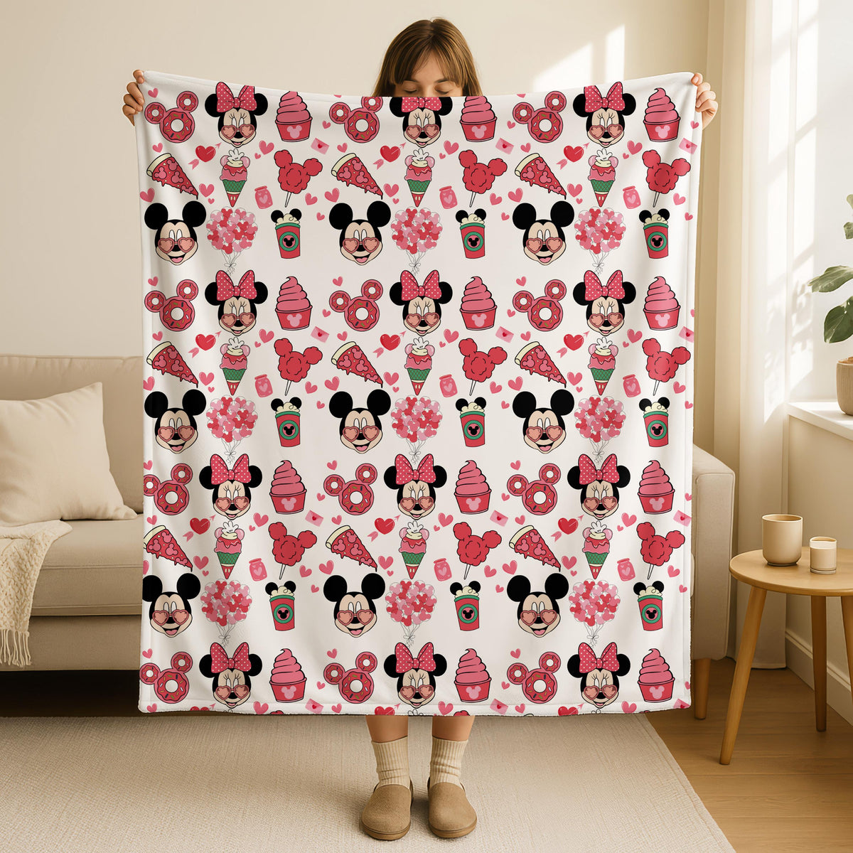 Mickey Minnie Snacks Valentine Blanket, Mickey Minnie Couple Blanket,Valentines Gift for Her,Disneyland Blanket,Valentines Day Blanket Gift