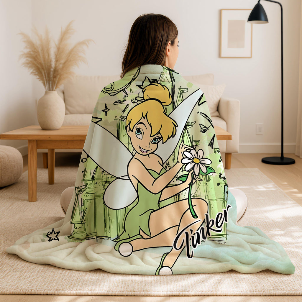 Personalized Disney Tinker Bell Blanket, Magic Kingdom Blanket, Personalized Name Blanket, Tinkerbell Birthday Gift,Christmas Blanket Gift