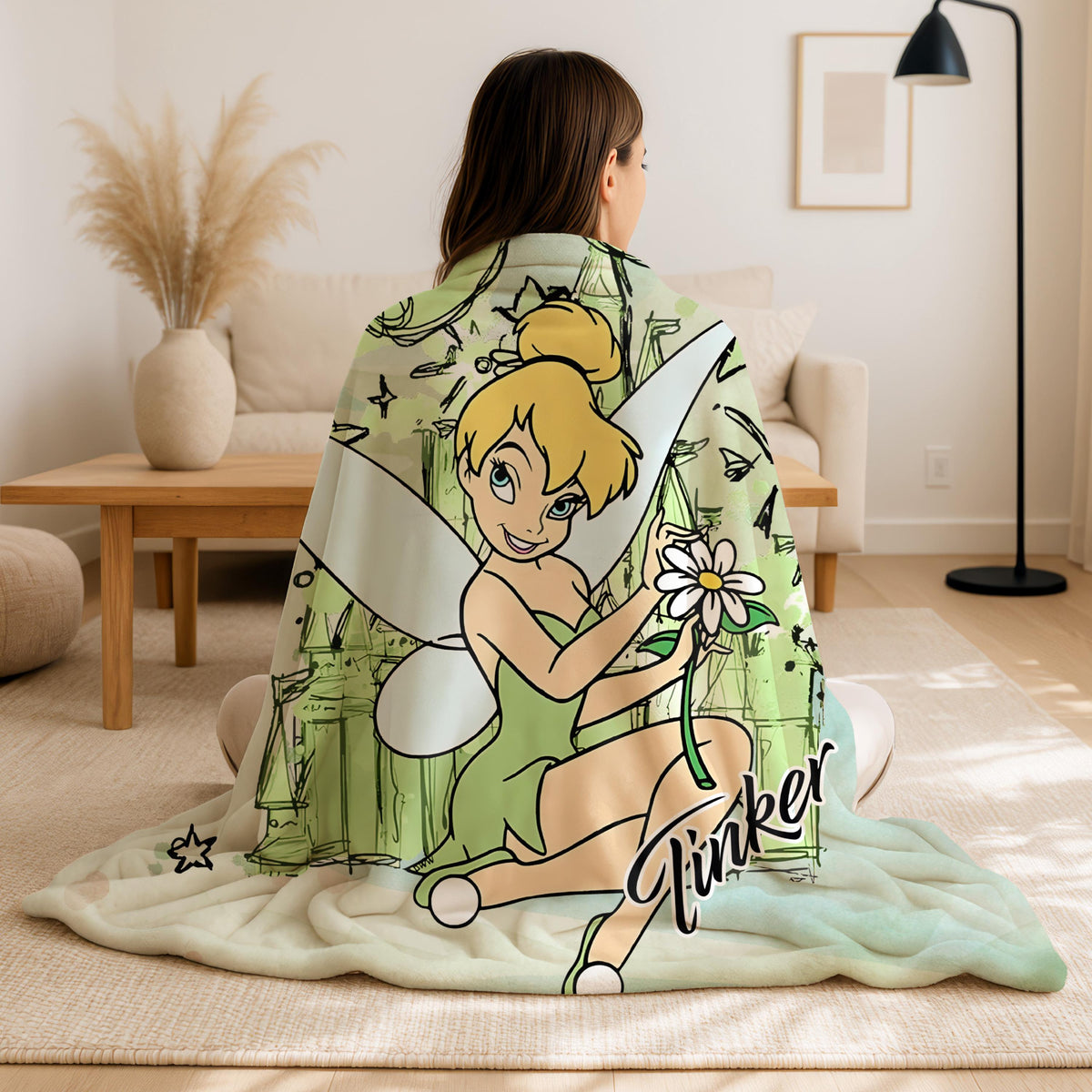 Personalized Disney Tinker Bell Blanket, Magic Kingdom Blanket, Personalized Name Blanket, Tinkerbell Birthday Gift,Christmas Blanket Gift