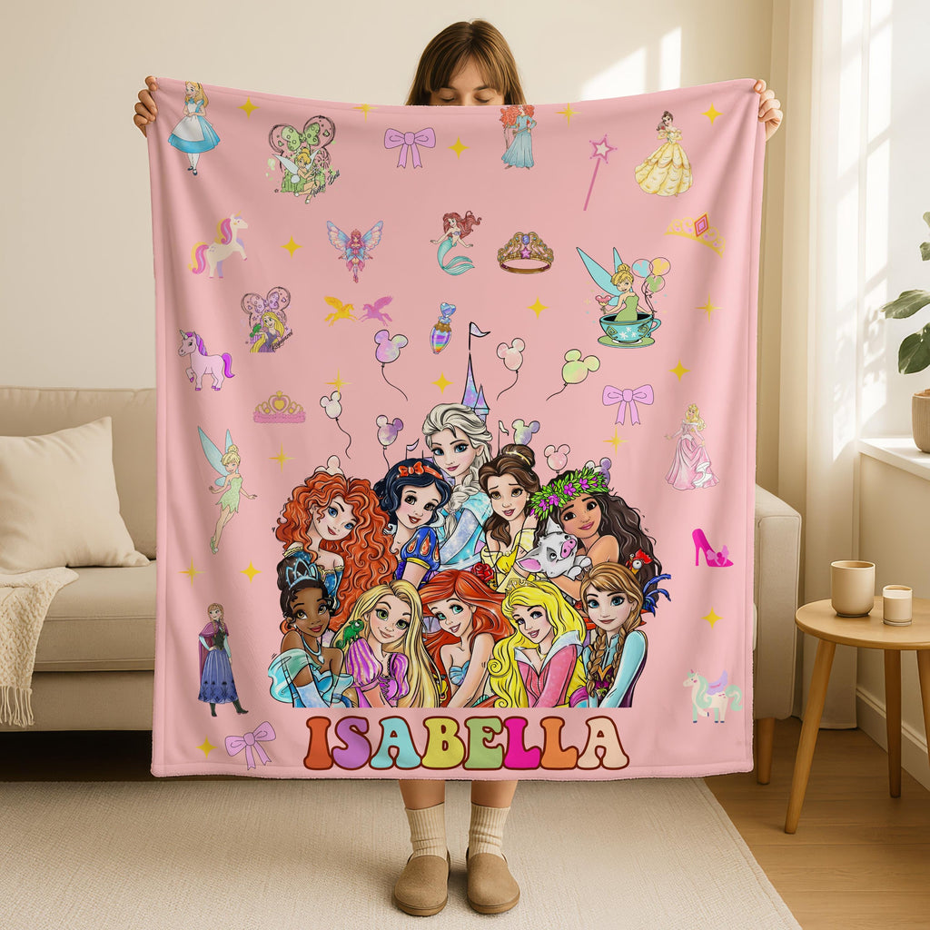 Custom Disney Princess Blanket,Disney Princesses Squad Blanket, Birthday Girl Boy Gift Blanket, Christmas Gift Disneyland Princess Blanket
