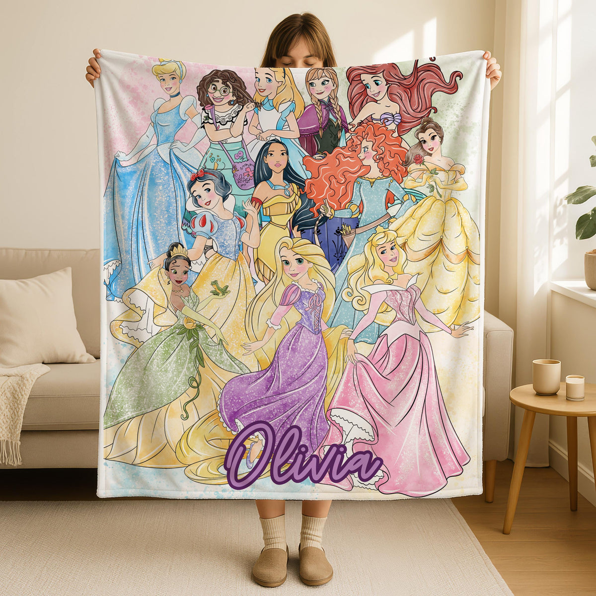 Custom Princess Blanket With Name,Bedroom Decor Girly Gift Ideas,Christmas Travel Blanket,Princess Lover Blanket,Princess Gift For Girls