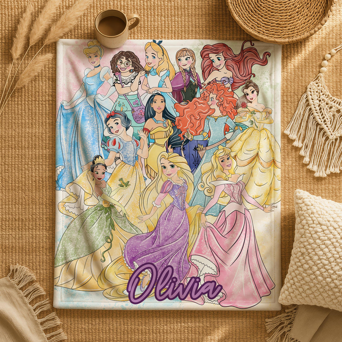 Custom Princess Blanket With Name,Bedroom Decor Girly Gift Ideas,Christmas Travel Blanket,Princess Lover Blanket,Princess Gift For Girls