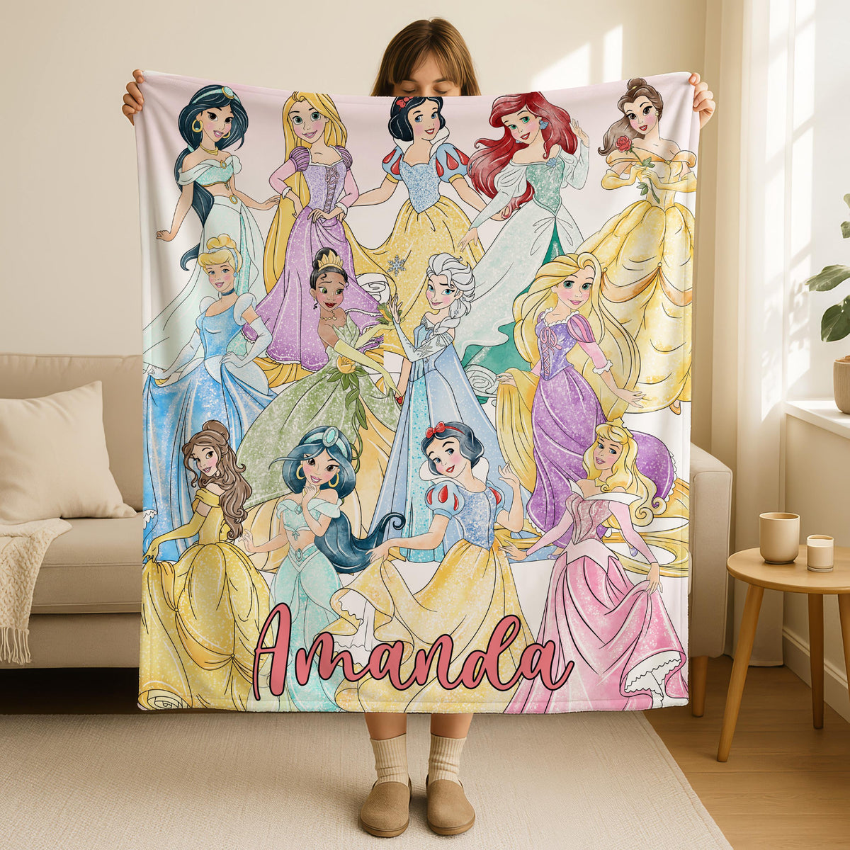 Personalized Disney Princess Blanket, Princess Girl Gift, Kids Bedroom Decor, Girly Gift Ideas, Baby Shower Gift, Custom Baby Name Blanket
