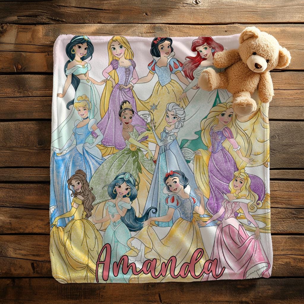 Personalized Disney Princess Blanket, Princess Girl Gift, Kids Bedroom Decor, Girly Gift Ideas, Baby Shower Gift, Custom Baby Name Blanket
