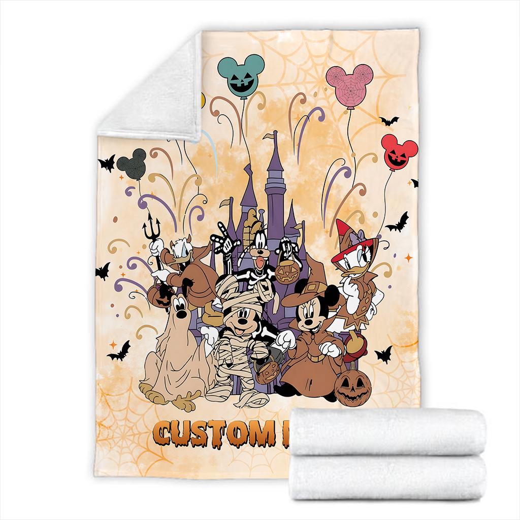 Custom Disney Halloween Blanket, Mickey Mouse Ghost Fleece Blanket, Personalized Cute Spooky Blanket, Halloween Gift for Kids Boy Girl