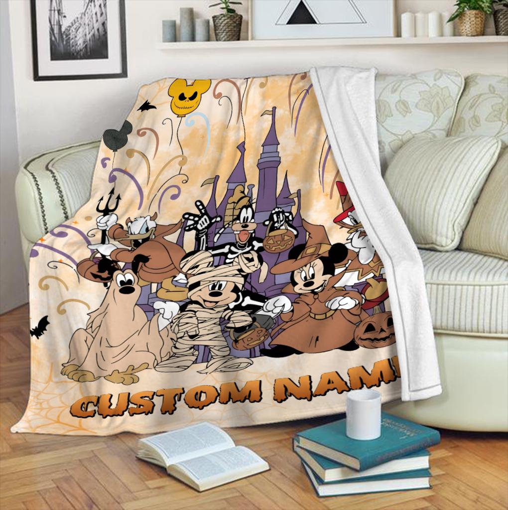 Custom Disney Halloween Blanket, Mickey Mouse Ghost Fleece Blanket, Personalized Cute Spooky Blanket, Halloween Gift for Kids Boy Girl