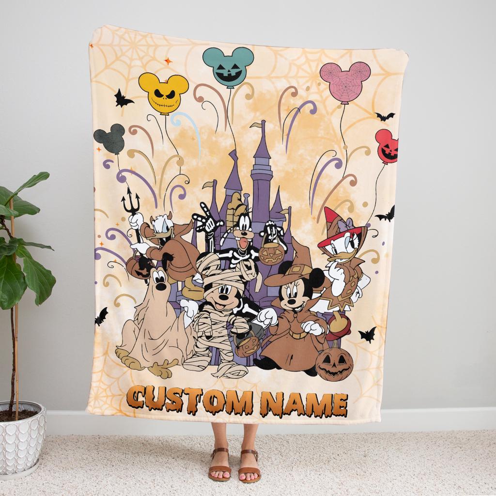 Custom Disney Halloween Blanket, Mickey Mouse Ghost Fleece Blanket, Personalized Cute Spooky Blanket, Halloween Gift for Kids Boy Girl